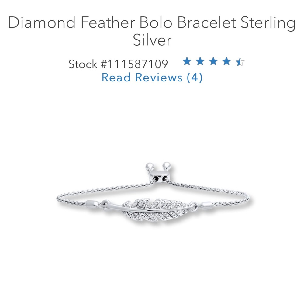 Diamond sterling silver feather bracelet